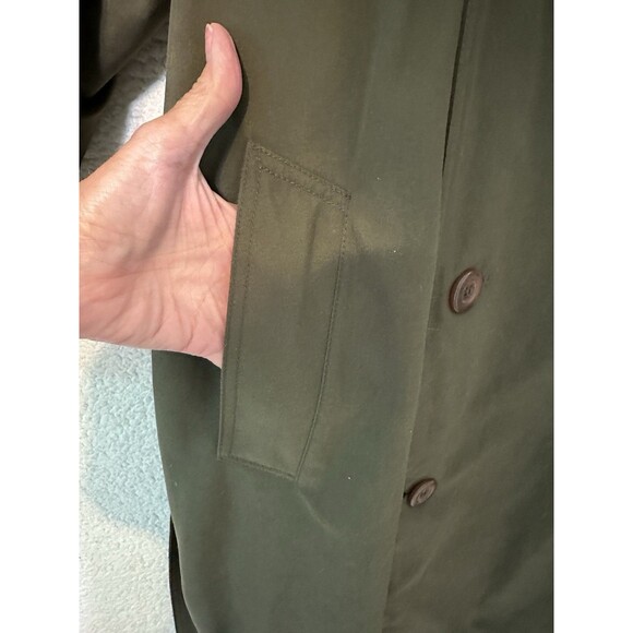 Perusal Trench Coat 46L Green Belted Classic Double Breasted Collared Wool Liner - Picture 6 of 16
